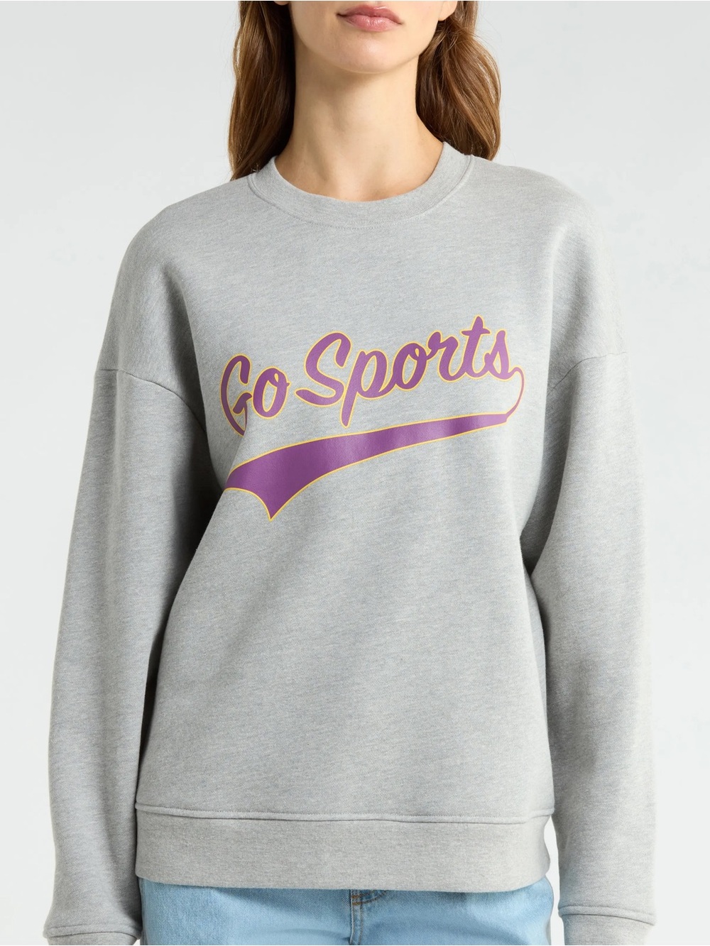 Favorite Daugter Go Sports Crewneck Sweatshirt Gray Purple Yellow NWT